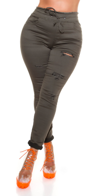 Curvy girls! slim fit fashion jeans khaki